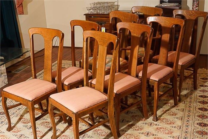 19MZ Set of Eight 8 Oak Victorian Chairs