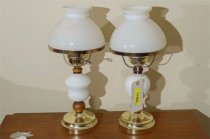 77MZ Pair of Hobnail Milkglass Lamps