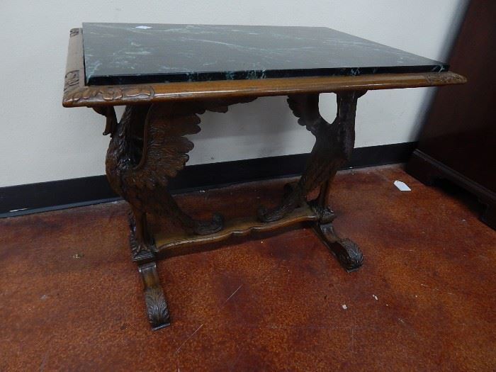 Antique Carved Ducks Marble Top Table