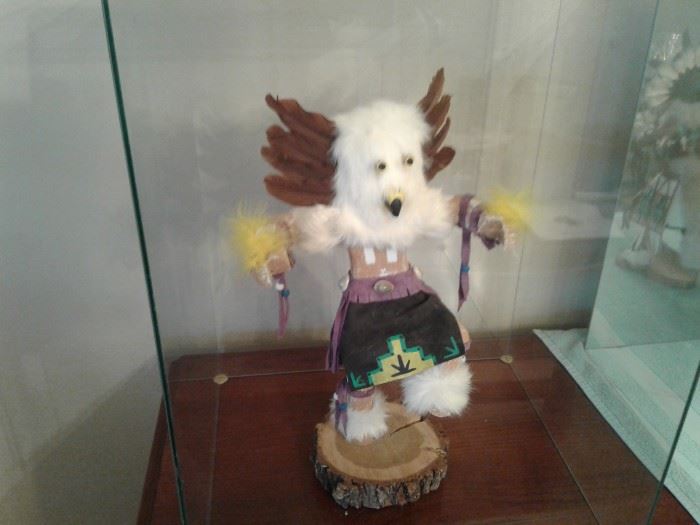 Vintage Kachina dolls signed in glass case