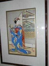 classical color woodblock print signed by artist