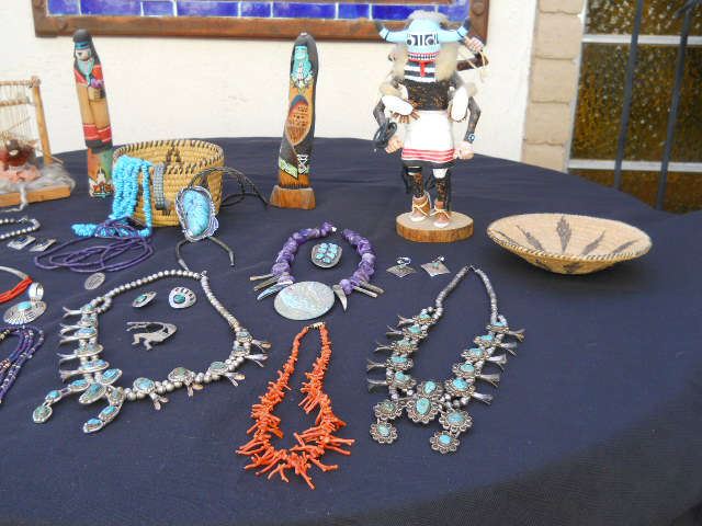 Native American Vintage jewelry Hopi earing  Navaho squash blossom  Turquoise nugget 24 inch Zuni enlay pendants  +++