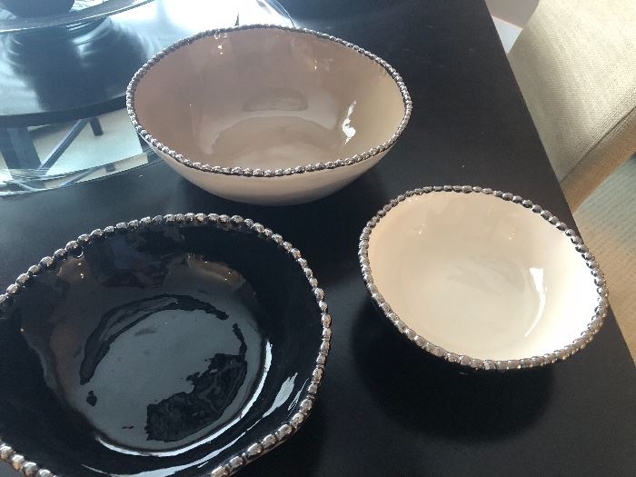 pewter and enamel bowls