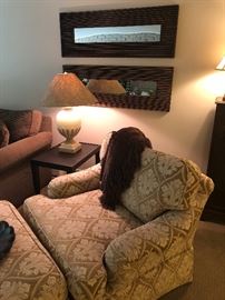 Arm chair and ottoman and side table with lamp (set of 2 available)