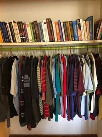 Men's Shirts Size Large, assorted books