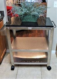 STAINLESS KITCHEN CART WITH GRANITE TOP