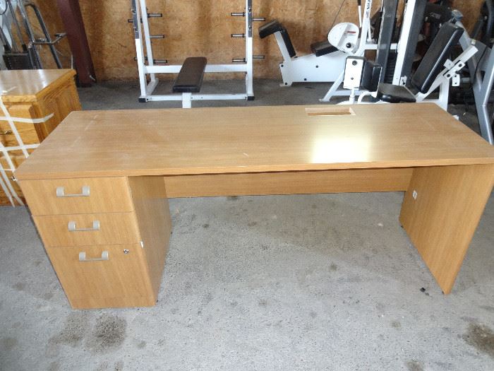 Oak laminate desk with 3 file drawers