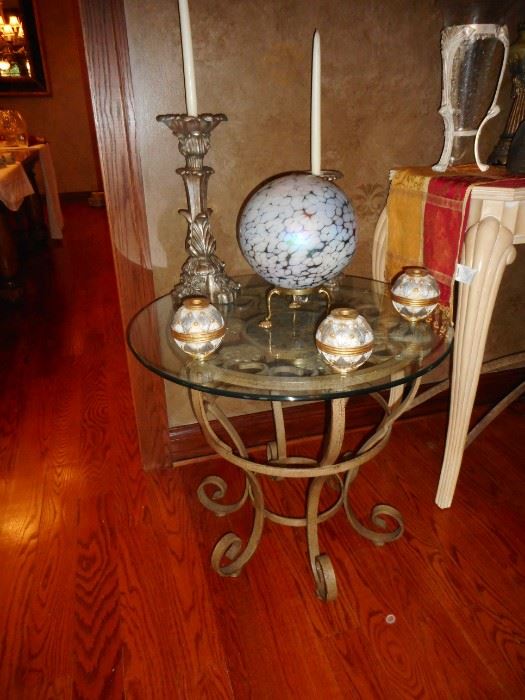 Richard Honquest Furniture of Barrington. Beveled Glass Hand Forged Iron, Occasional Table (1)