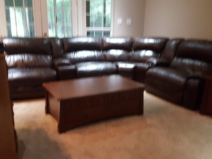 Sectional leather sofa and coffee table
