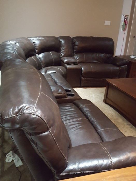 Ashley Furniture - Leather sectional sofa with 3 electric recliners