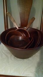 TEAK WOODEN SALAD BOWL SERVING SET