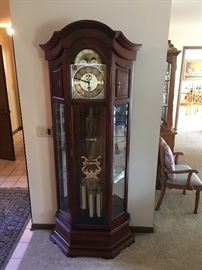 SLIGH GRANDFATHER CLOCK WITH CURIO 