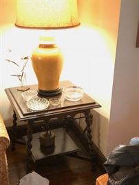 Table Lamp and Side Table with Bric-A-Brac