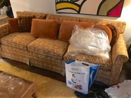 Sofa and Accent Pillows and Art
