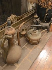 Vintage Kettles and Pots with Scottie Dog Statue
