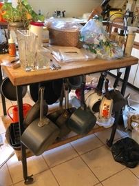 Tons of Kitchenware and Butcher Block with Pots and Pans