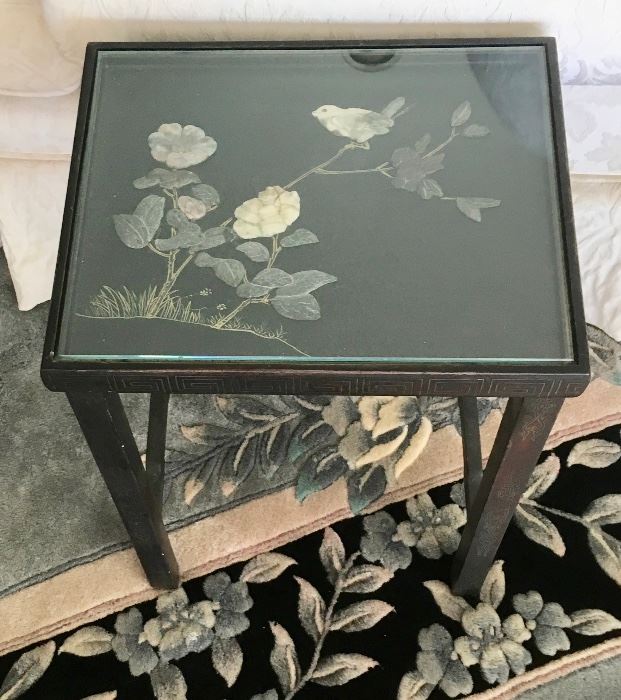 Small Chinese Lacquered Table with Hardstone Design