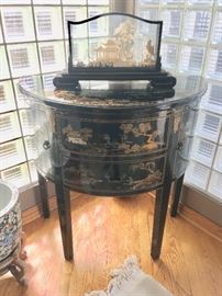 20th Century Chinese Lacquered 2-Drawer Chest in Demilune Form