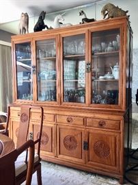 Chinese Rosewood Breakfront, 72" Long; Free Standing Top and Base; Shou Design Carved on Base