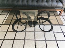 Double Rams-Head Cocktail Table, Smoked Glass Top