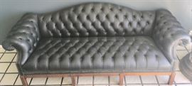 Button-Tufted Camel-Back Sofa, Leather