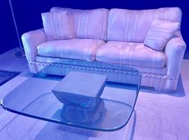 Sleeper-Sofa; Glass-top, trompe l'oeil fabric base 