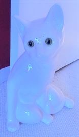 Glazed Ceramic Cat with Green Glass Eyes