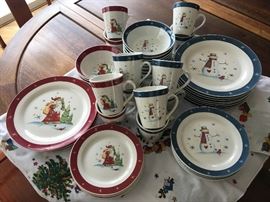 Holliday Dish-set, "Santa and the Snowman"