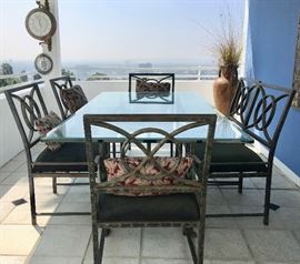 Iron and Glass Dining Table with 8-Chairs
