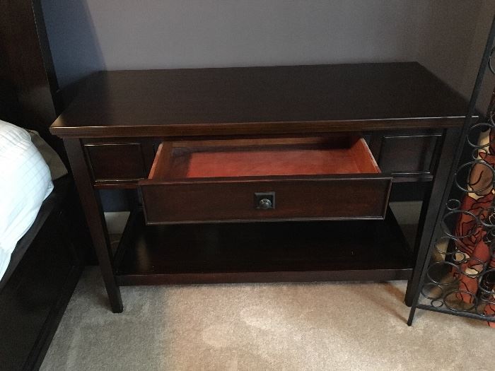 Sofa/entryway table with one drawer. Drawer is velvet lined.