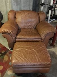 Lane oversized leather armchair and ottoman.