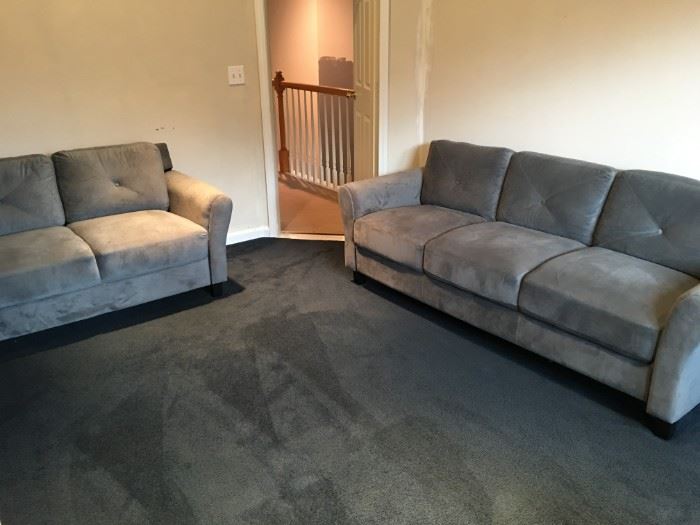 Stunning Living Situations grey velvet sofa and love seat, in excellent condition!