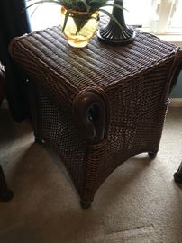 Bamboo and wicker end table.