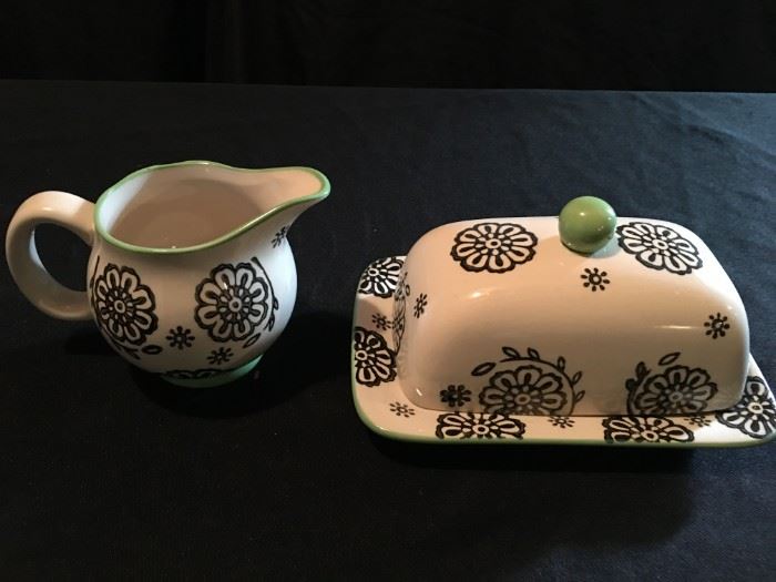 Cute butter dish and creamer.