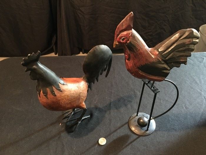 Metal and wood roosters!