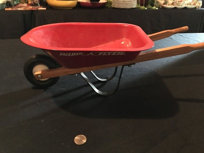 Mini Radio Flyer wheelbarrow.