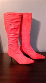 Red suede-like boots, size 10.