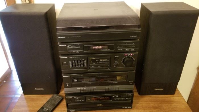 Panasonic stereo system - includes a turntable and 5 disk CD changer
