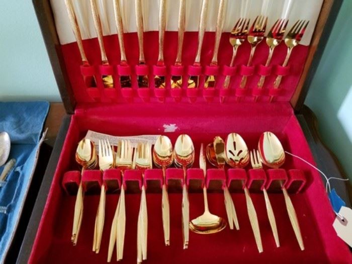 Gold plated flatware with chest