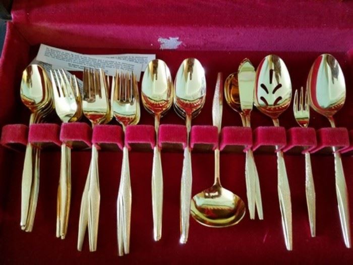 Gold plated flatware with chest