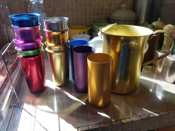 Vintage Aluminum Pitcher and Tumblers 