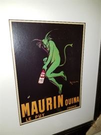 Advertising Poster Framed for Maurin Quina a French Apertif,  the original was painted by Leonetto Cappello in 1906. Its an infernally good print.