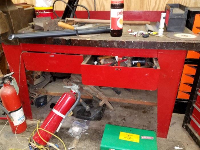 Red steel tool workbench