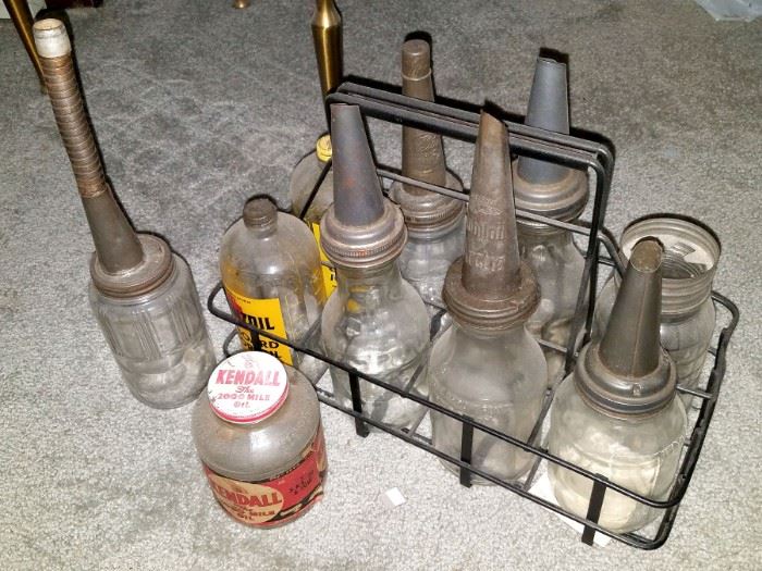 vintage glass oil bottles with spouts