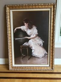 Framed Painting of Lady Piano