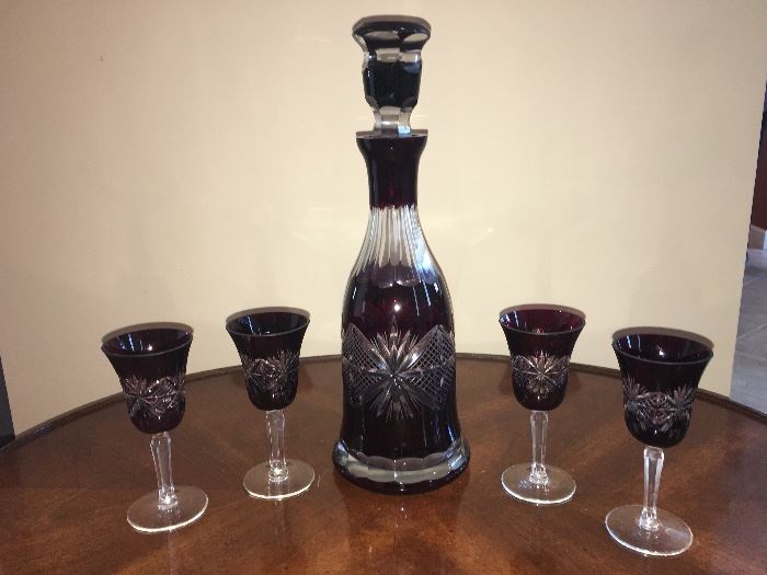 Ruby Red decanter and goblets