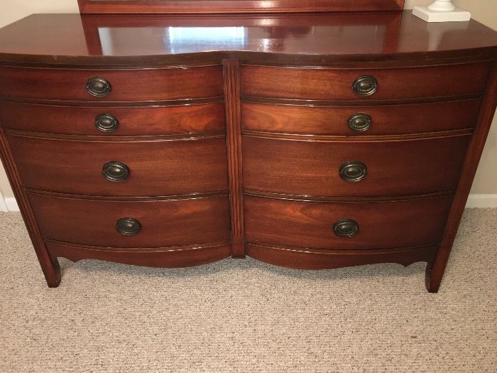 close up of the bow front Duncan Phyfe dresser...this dresser is in perfect condition!  