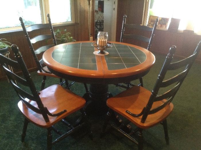 Wood and ceramic top table & 4 Chairs
