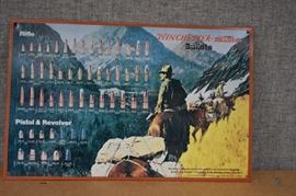 Metal Winchester -Western Wall Hanging / Winchester Ammo Guide Wall Hanging with Western Scene. 16 x 10.5. LOCATION 19
