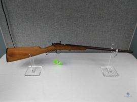 Winchester Model 02-22 Bolt action. / Vintage (appears to be late 1800's or early 1900's) single shot bolt action, .22 short or long. Fixed blade sights. Surface rust. Stock solid but unfinished. , FFL #252
